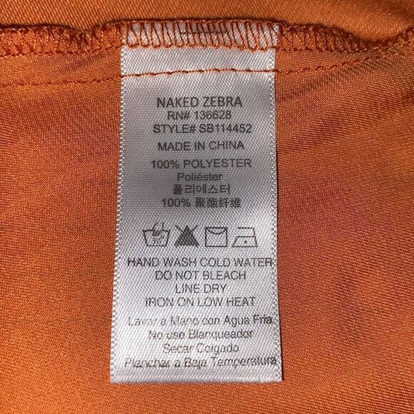 Naked Zebra Pumpkin Button Up Silky V Neck Shirt Blouse Size Small - Picture 5 of 5
